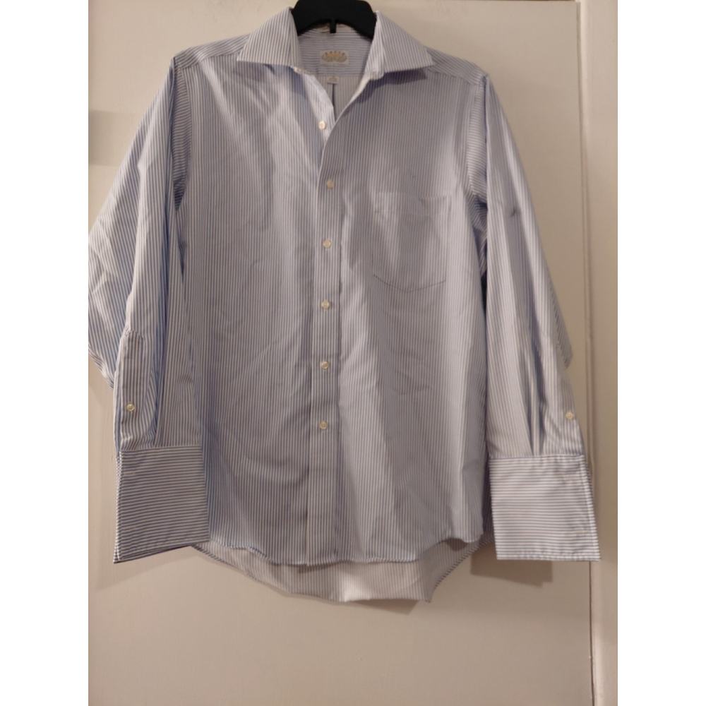 Men's Eagle Brand Long Sleeve Dress Shirt 16 34/35 Blue Striped Button Down EUC
